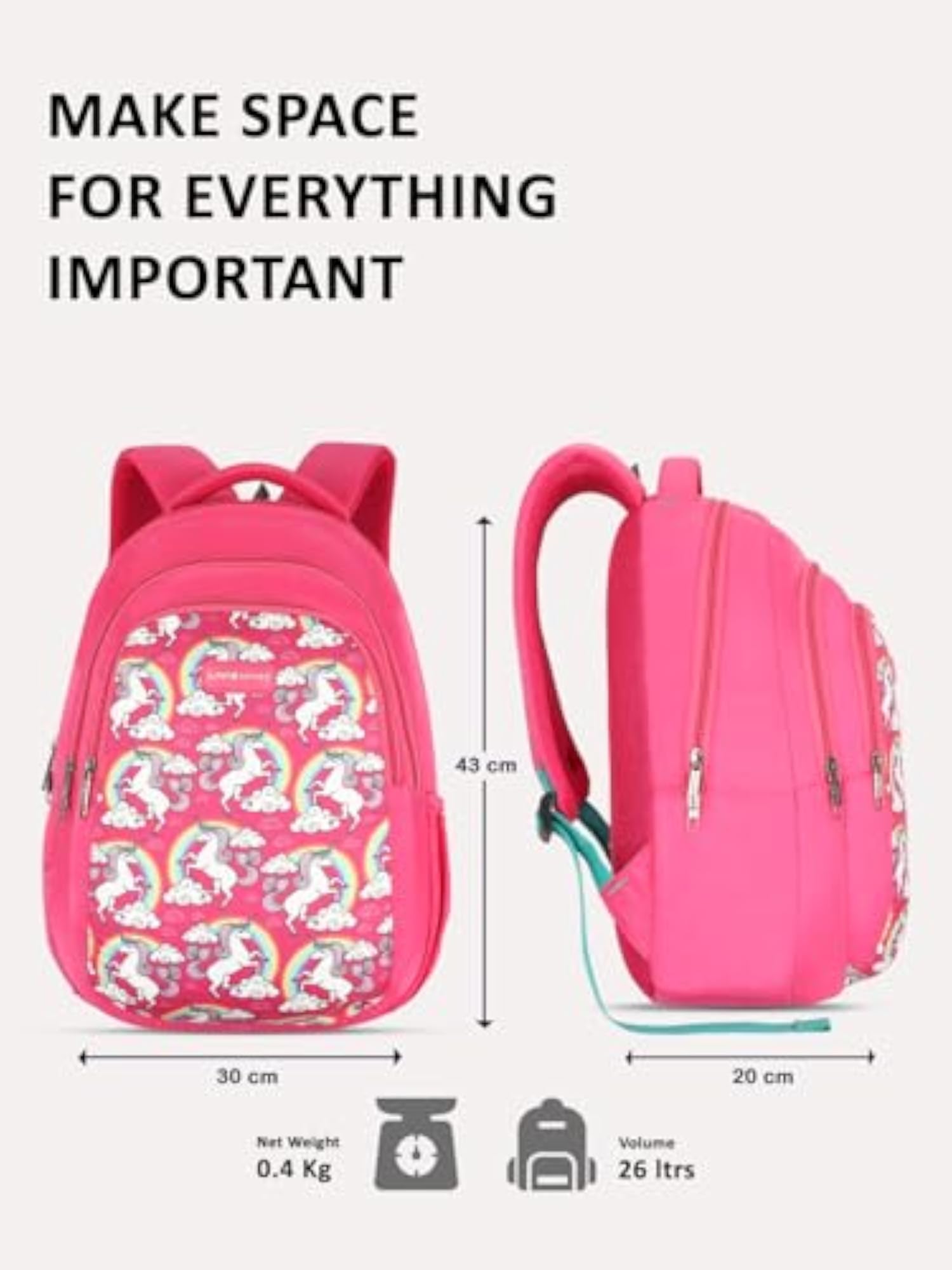 43cm Unicorn Rainbow Printed School Backpack for Girls